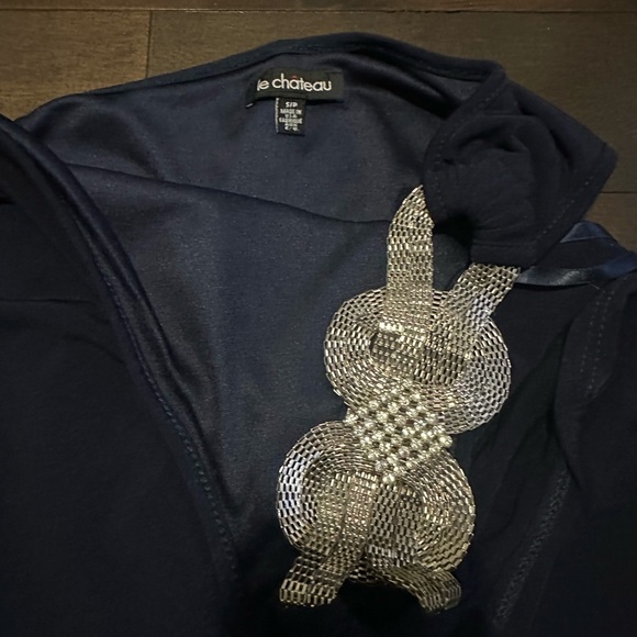 Le Chateau One Chain/Jewelled Shoulder Navy Blue Cocktail Dress - Size Small - Picture 3 of 9